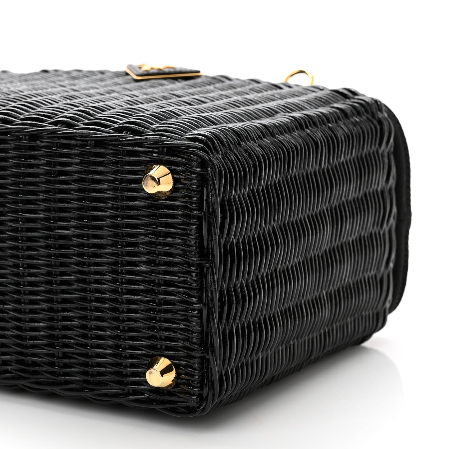Wicker Canvas Shoulder Bag Black