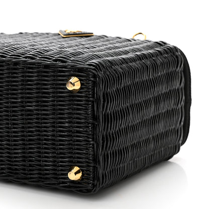 Prada Wicker Canvas Shoulder Bag Black 10 of 10