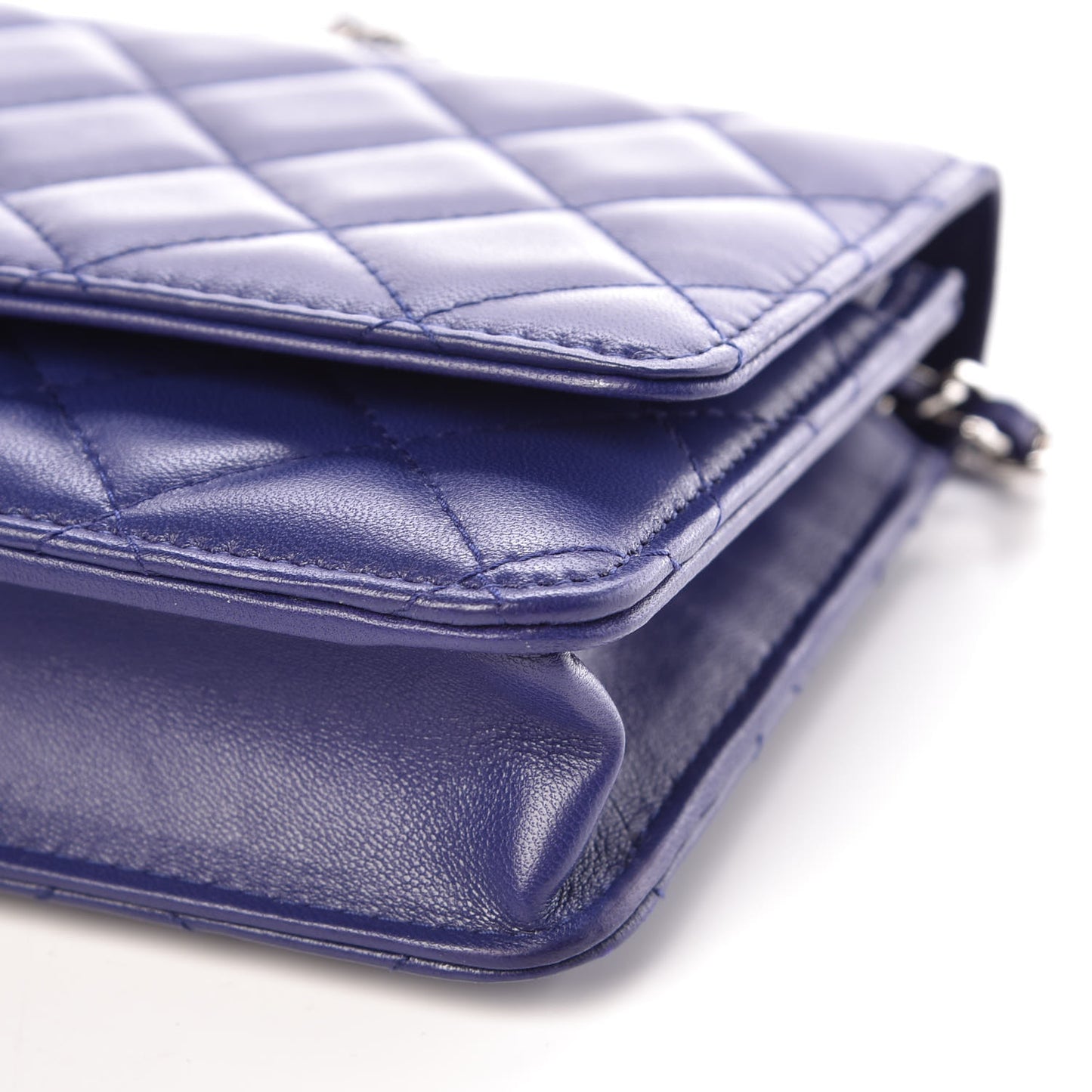 Lambskin Quilted Wallet On Chain WOC Dark Blue