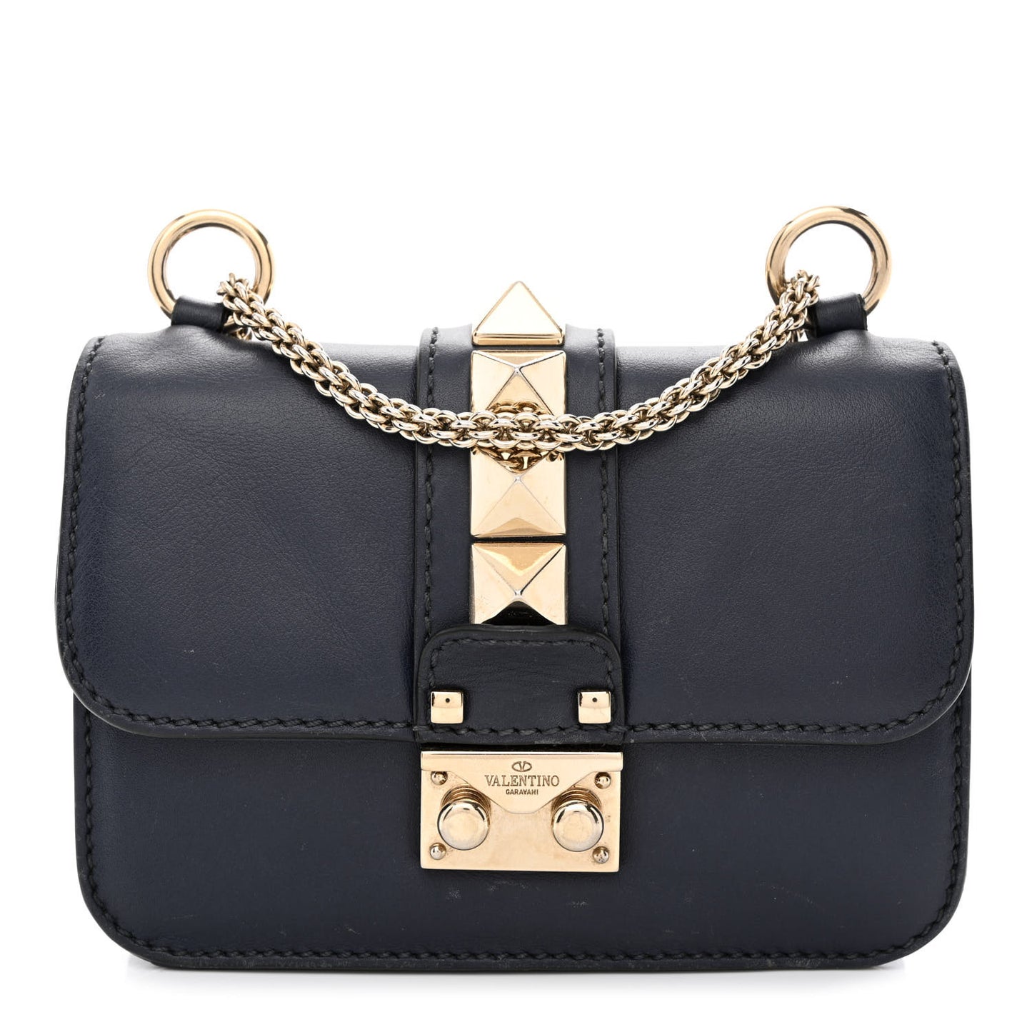 Vitello Mini Glam Lock Rockstud Flap Black