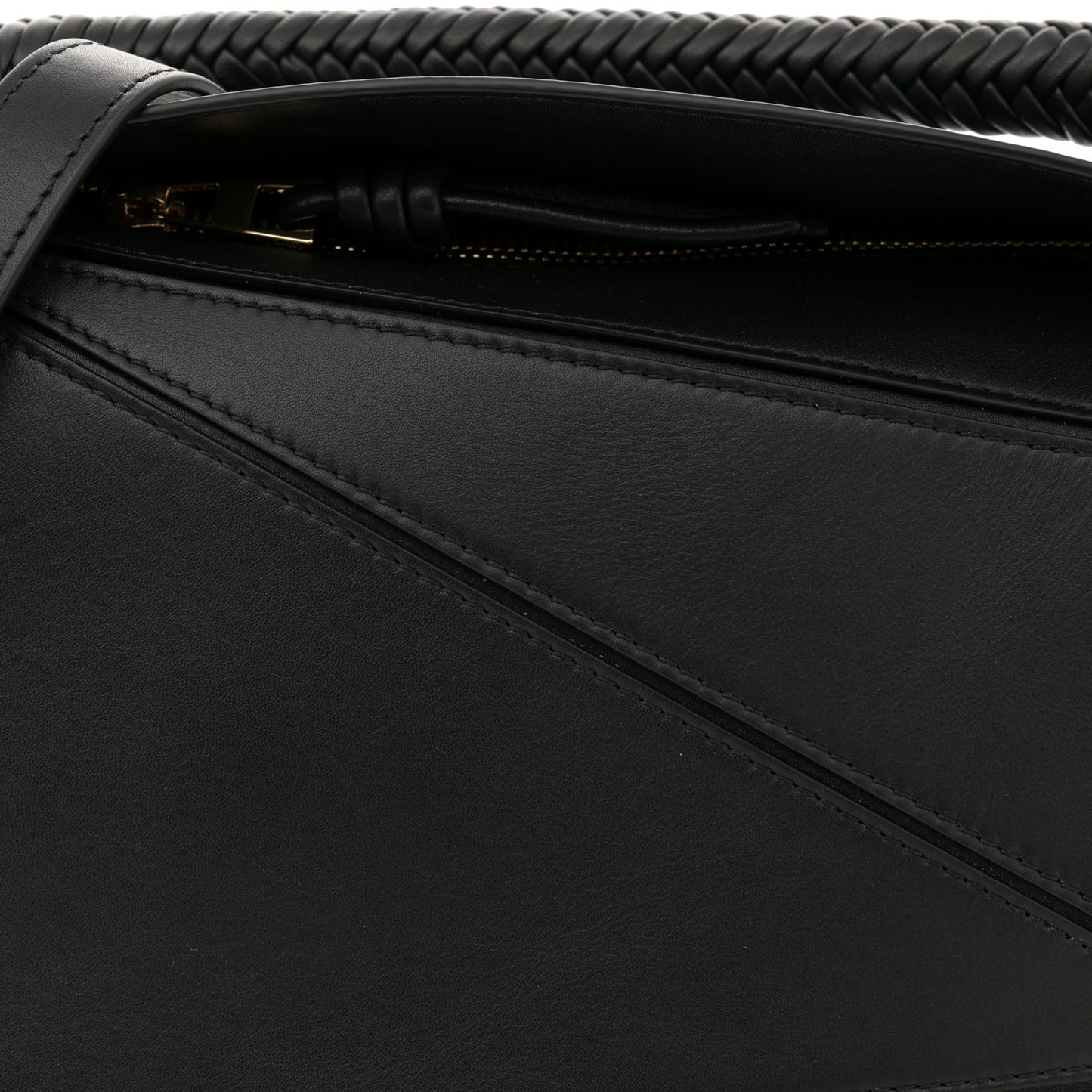Calfskin Small Woven Puzzle Bag Black