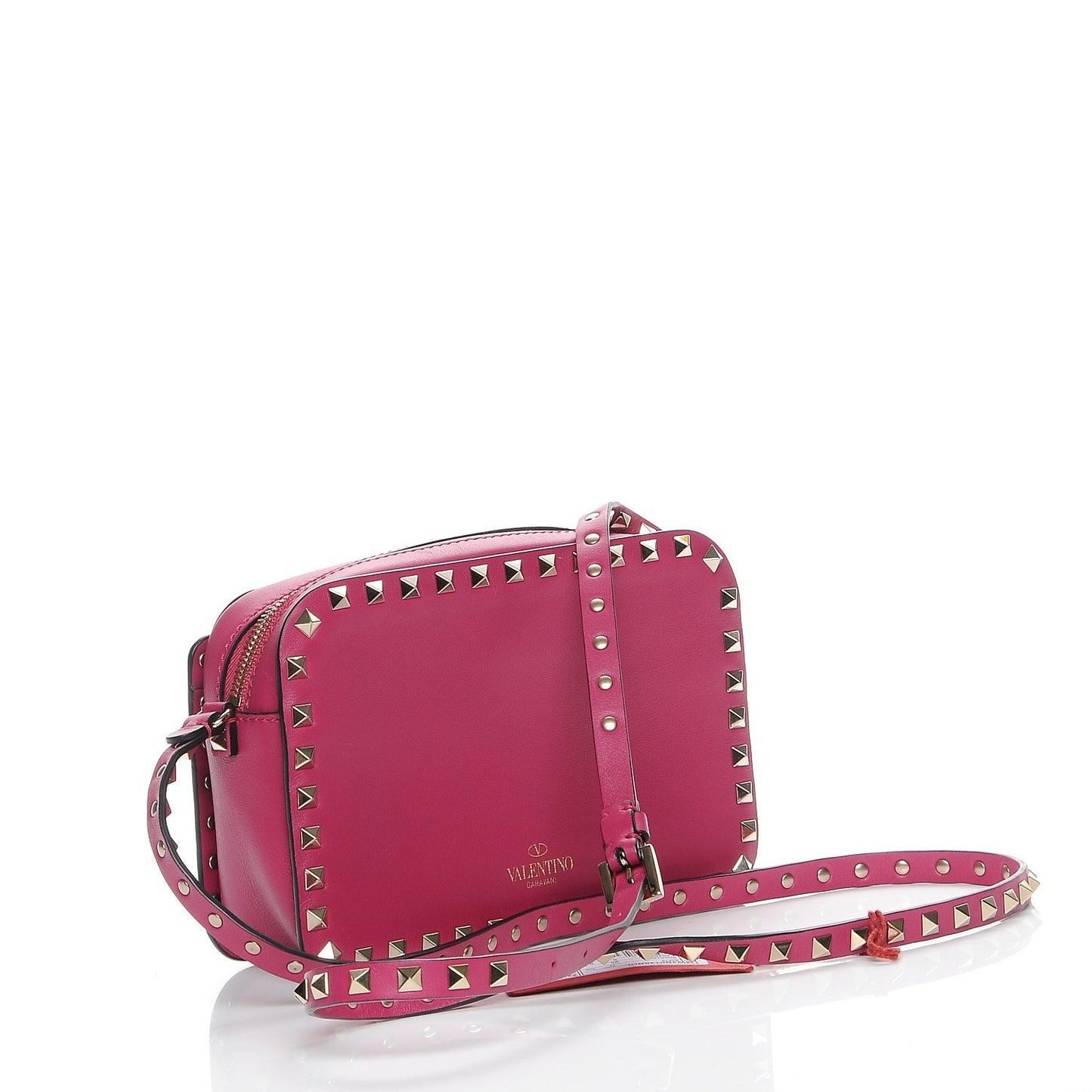 Calfskin Rockstud Flip Lock Camera Crossbody Bag Deep Cyclamin