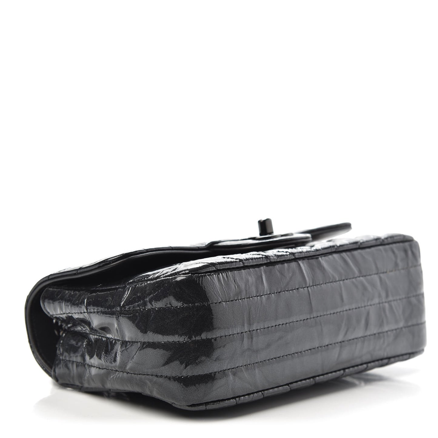 Patent Metallic Crumpled Calfskin Chevron Quilted Mini Rectangular Flap So Black