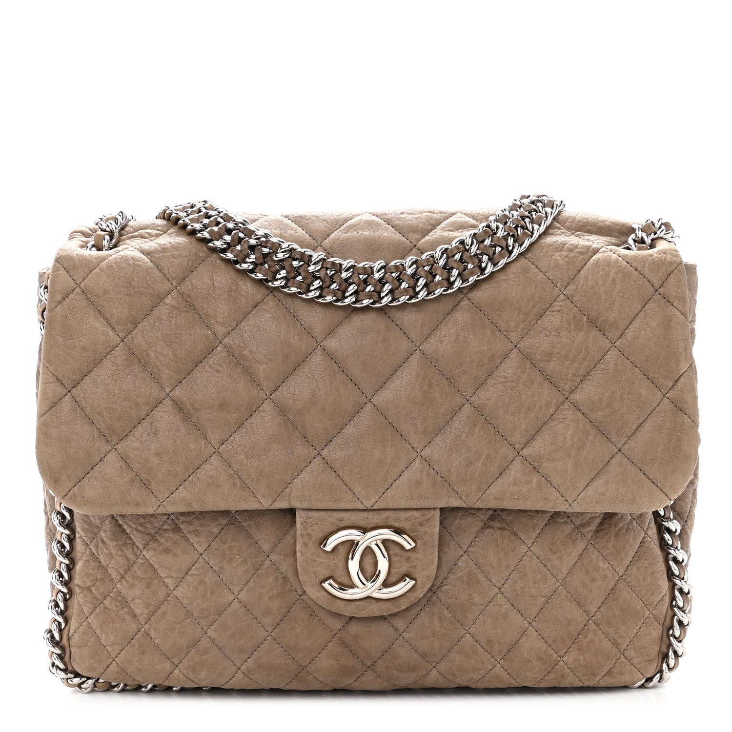 Chanel Washed Lambskin Quilted Chain Around Maxi Flap Taupe 1 of 10