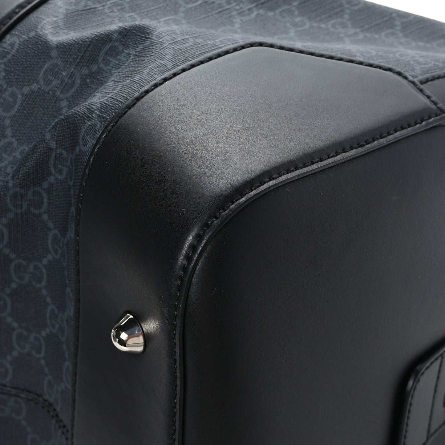 Soft GG Supreme Monogram Appia Calfskin Web Medium Carry On Duffle Bag Black Grey