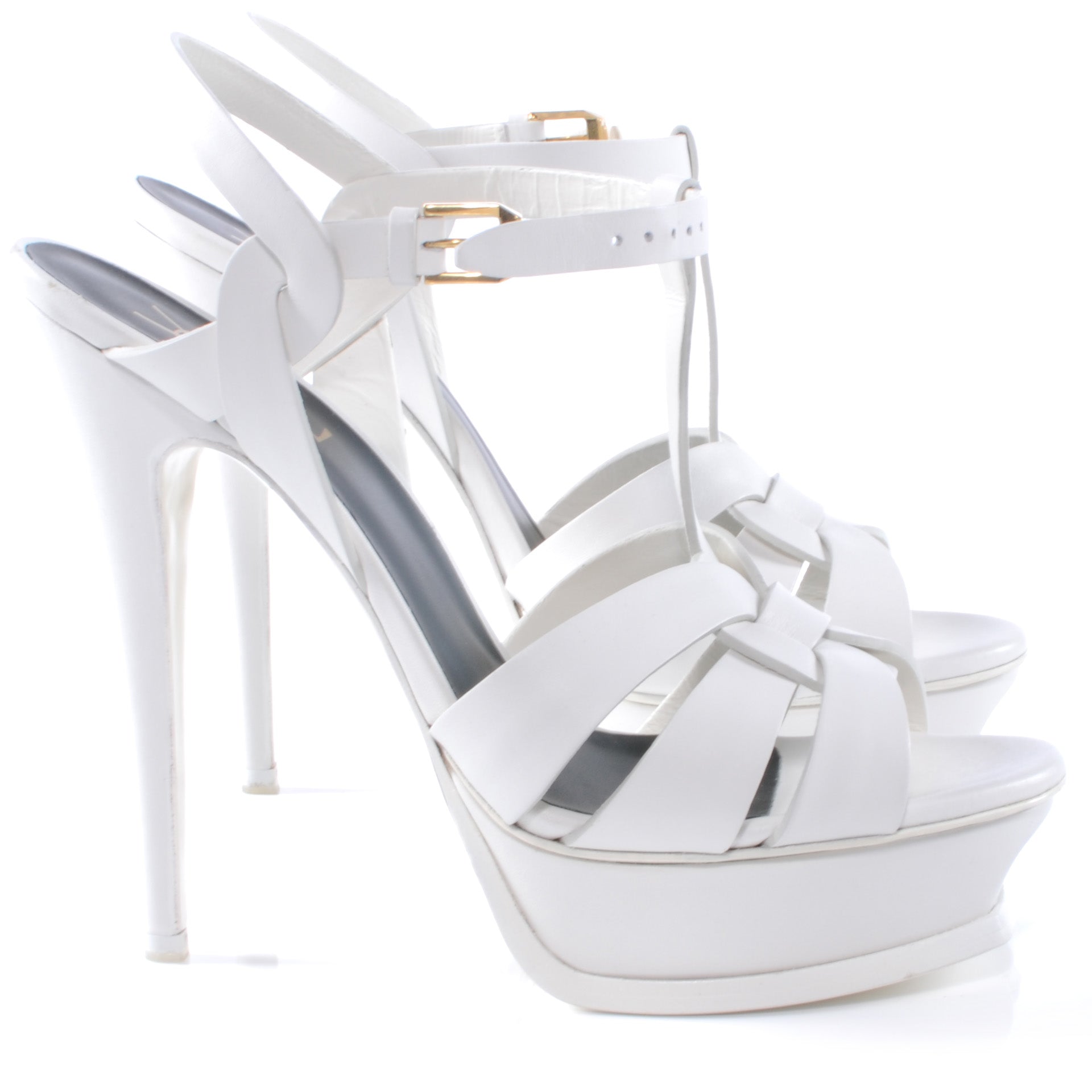 Saint Laurent Leather Tribute Platform Sandals 39 White 3 of 6