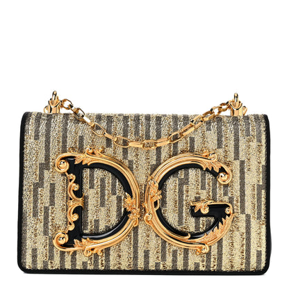 Dolce & Gabbana Brocade DG Girls Shoulder Bag Gold Black 1 of 10