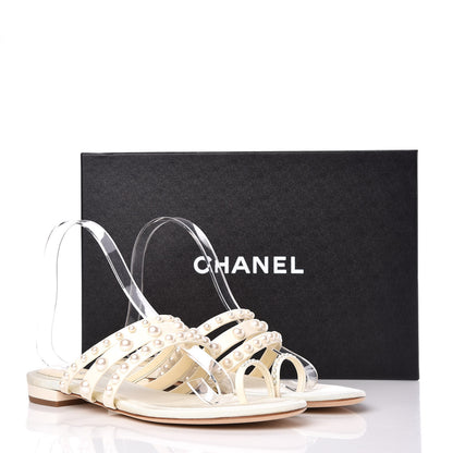 Chanel Lambskin Pearl Sandals 38 Beige 9 of 9
