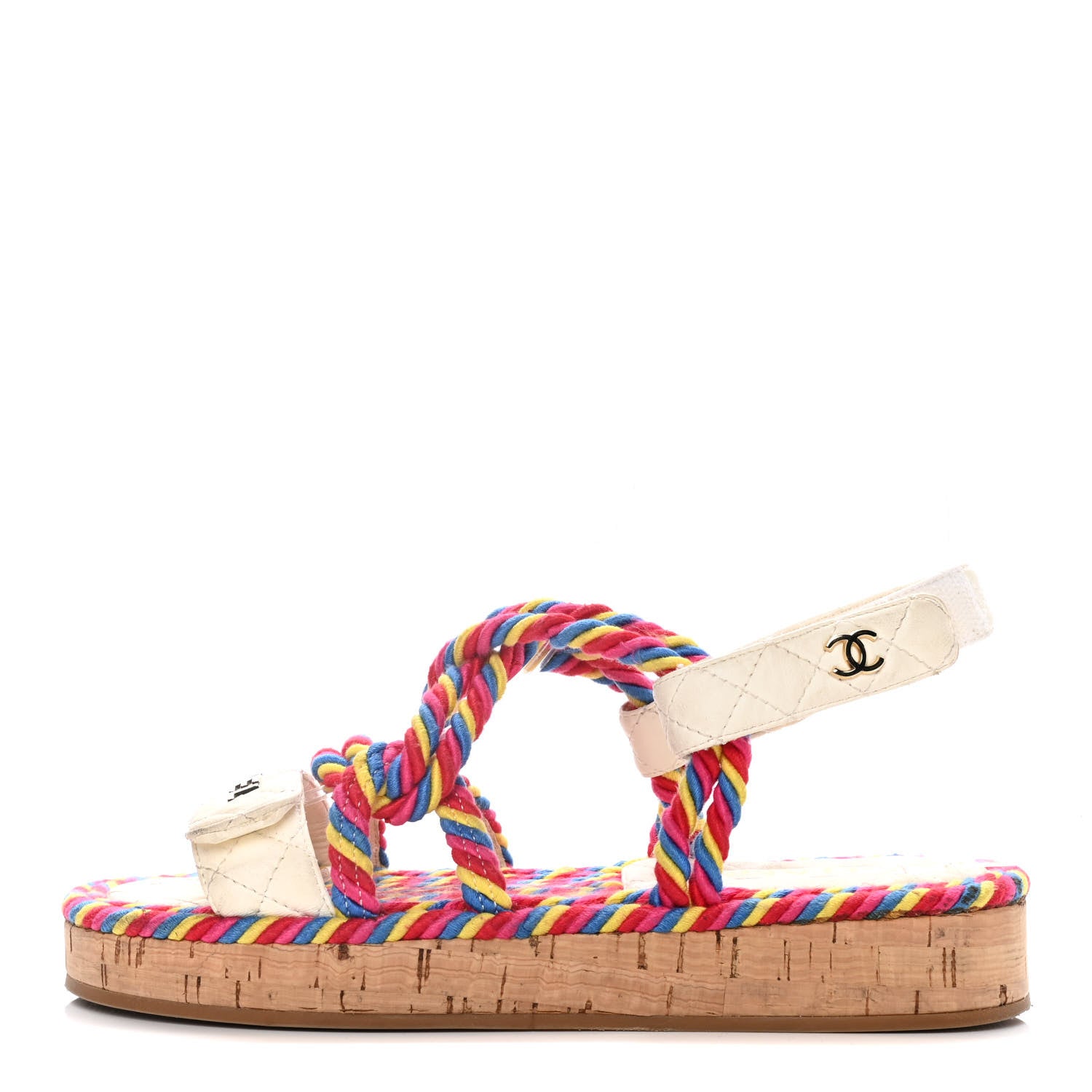 Chanel Cord Lambskin Quilted Logo Sandals 37 Multicolor 1 of 15