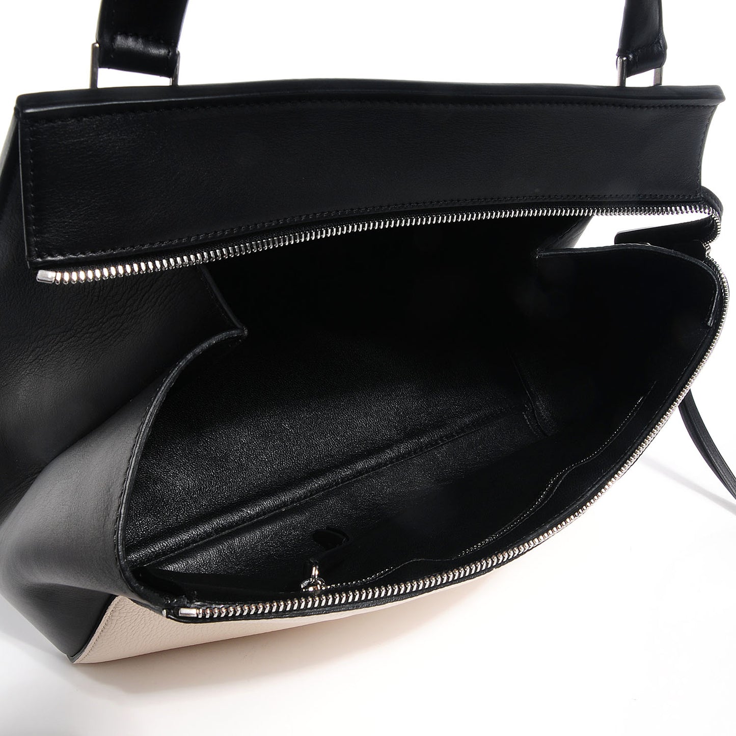 Textured Calfskin Small Bi-Color Edge Shoulder Bag Black Cream