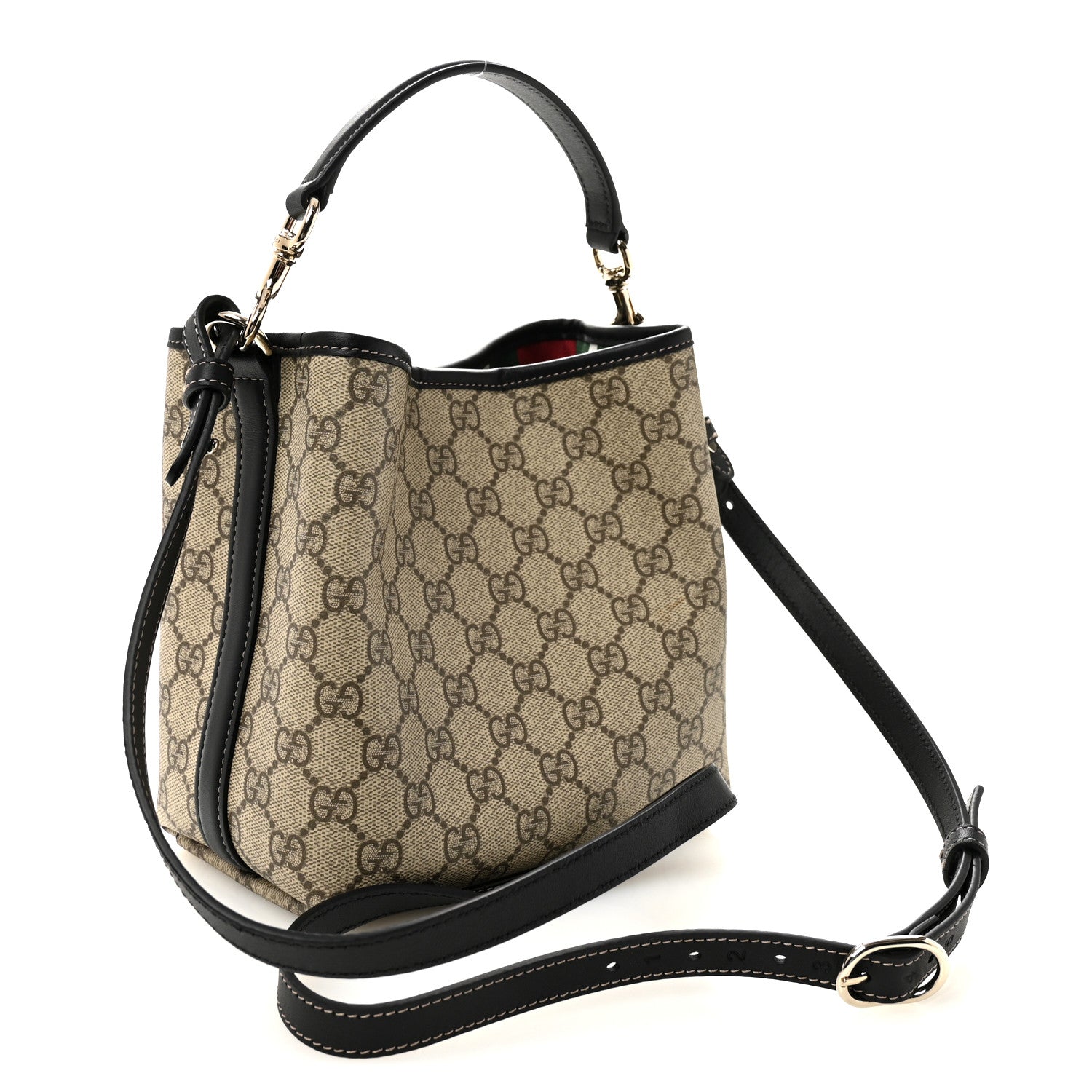 Gucci GG Supreme Monogram Emblem Mini Bucket Bag Beige Black 17 of 17