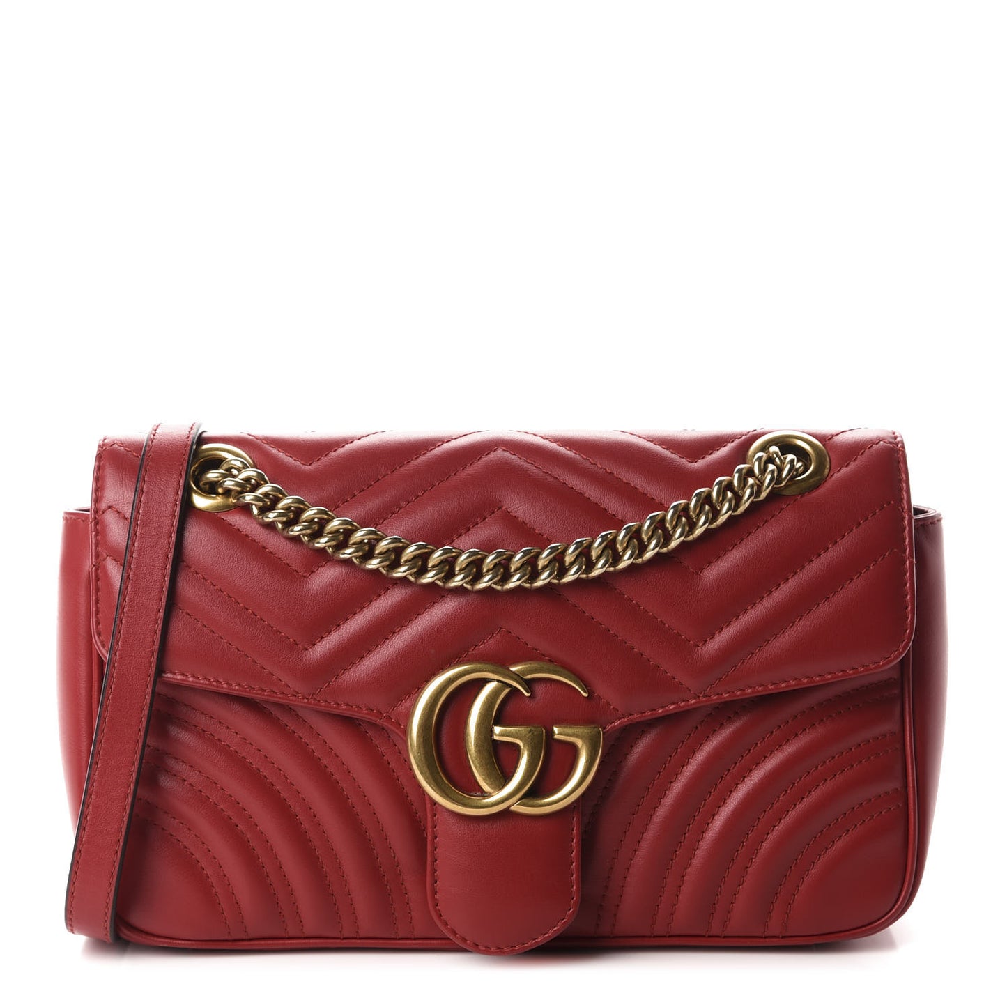 Calfskin Matelasse Small GG Marmont Shoulder Bag Hibiscus Red