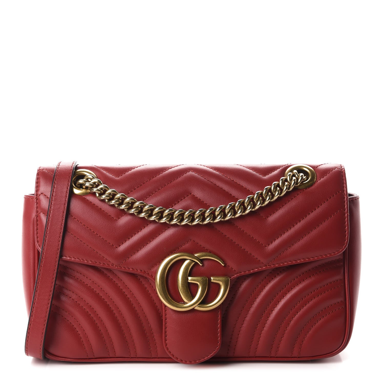 Gucci Calfskin Matelasse Small GG Marmont Shoulder Bag Hibiscus Red 1 of 10