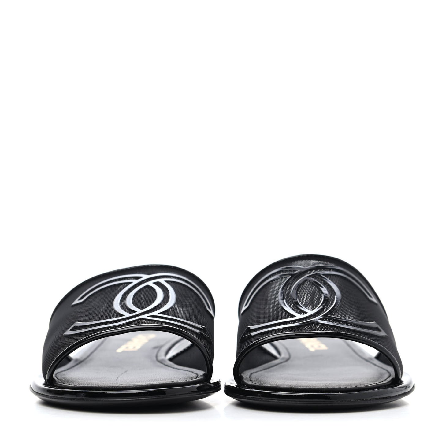 Mesh Patent Calfskin CC Mules 38 Black