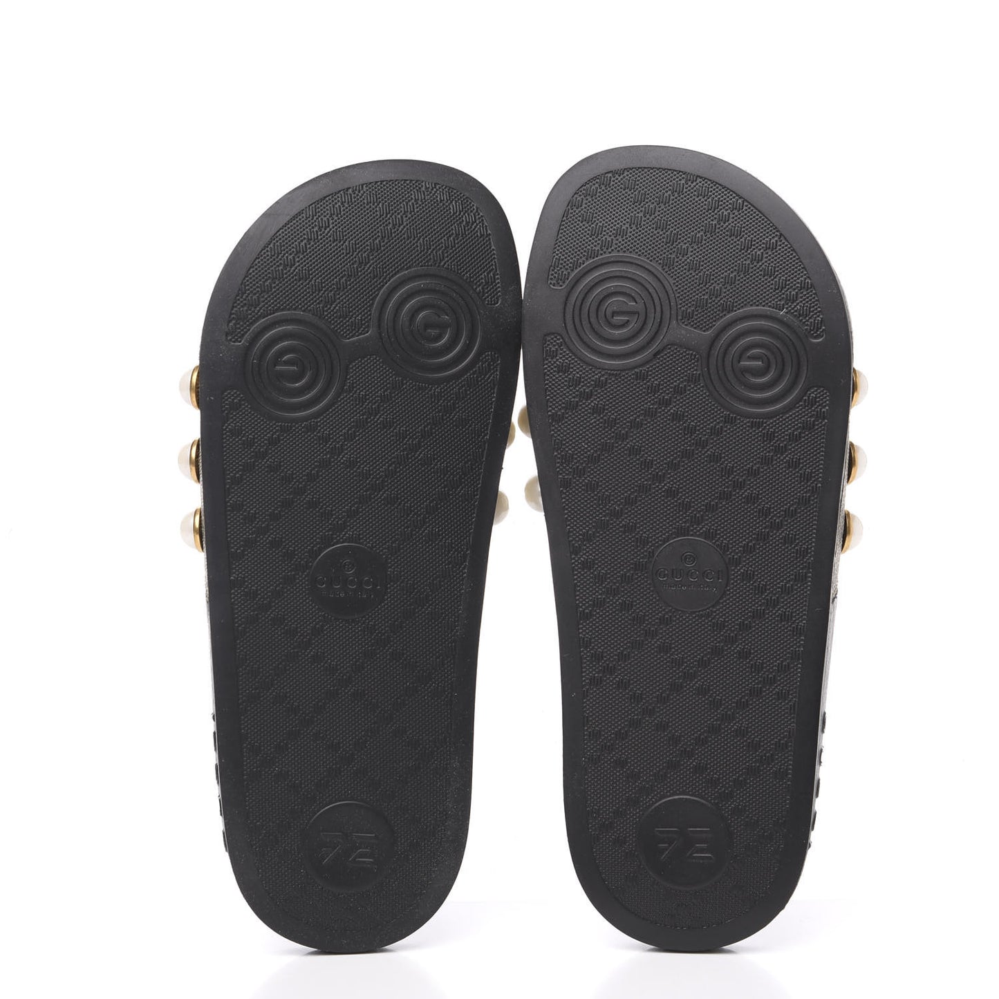 GG Supreme Monogram Pearls Slide Sandals 35 Beige