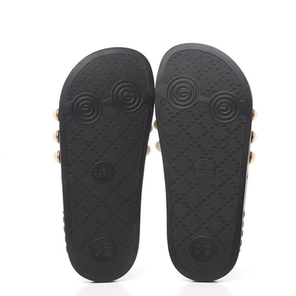 Gucci GG Supreme Monogram Pearls Slide Sandals 35 Beige 5 of 6