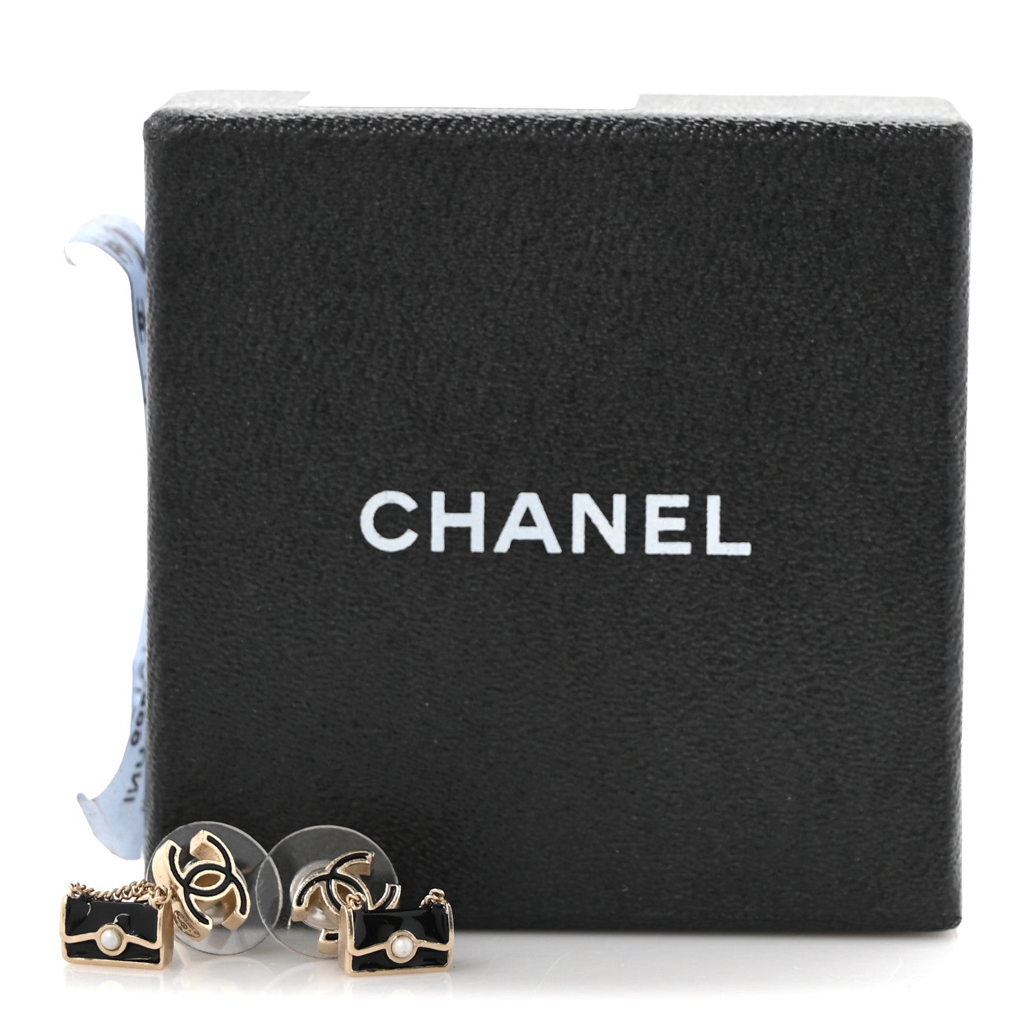 Chanel Enamel Pearl CC Flap Bag Drop Earrings Black Gold 4 of 4
