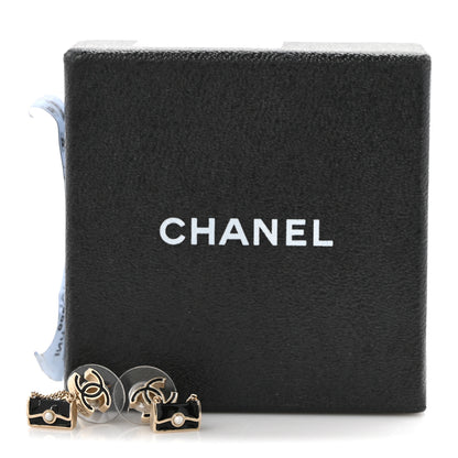 Chanel Enamel Pearl CC Flap Bag Drop Earrings Black Gold 4 of 4