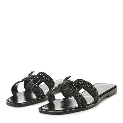 Hermes Suede Beaded Oran Sandals 37 Black 4 of 9