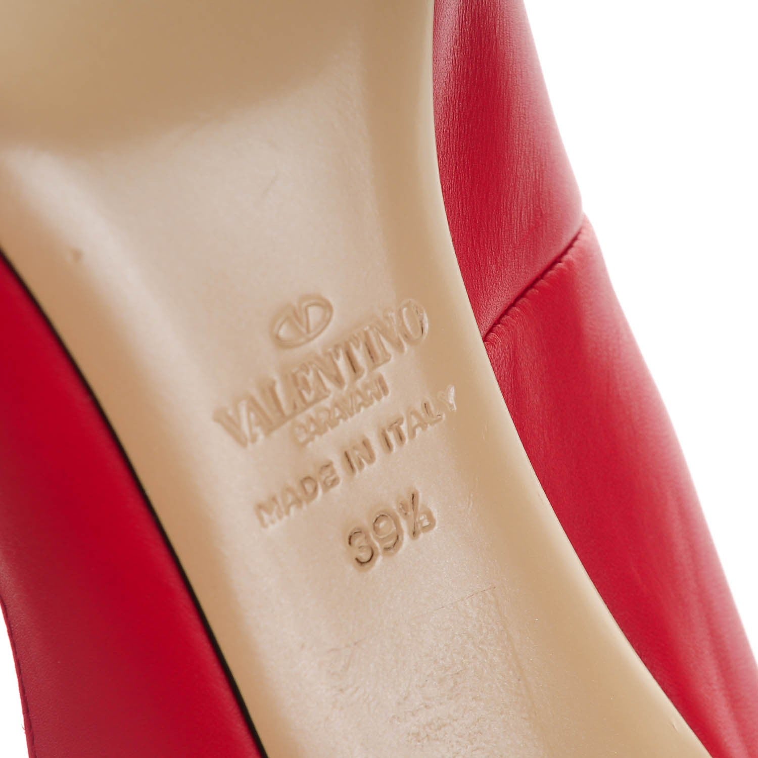 Valentino Garavani Calfskin Rockstud Ankle Strap Pumps 39.5 Red 6 of 8