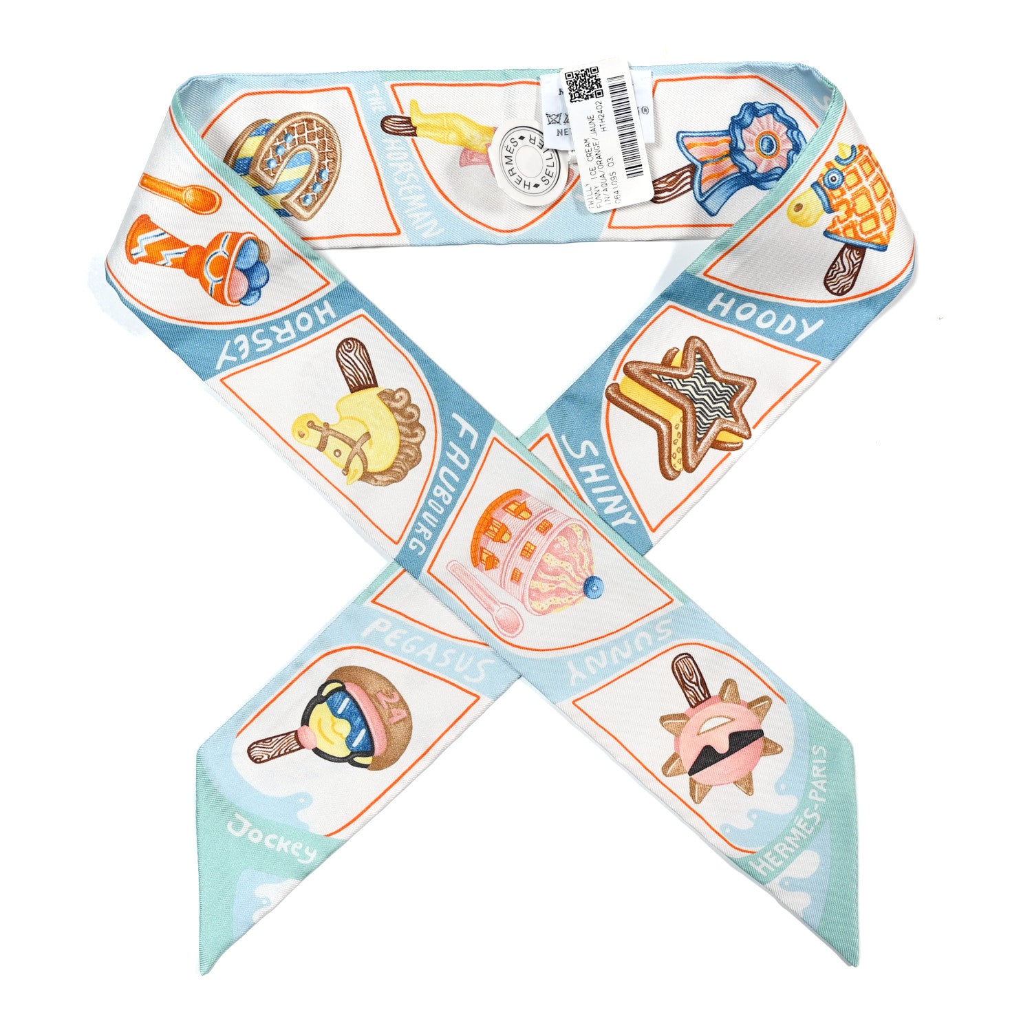 Hermes Silk Funny Ice Cream Twilly Aqua Orange Jaune 1 of 3