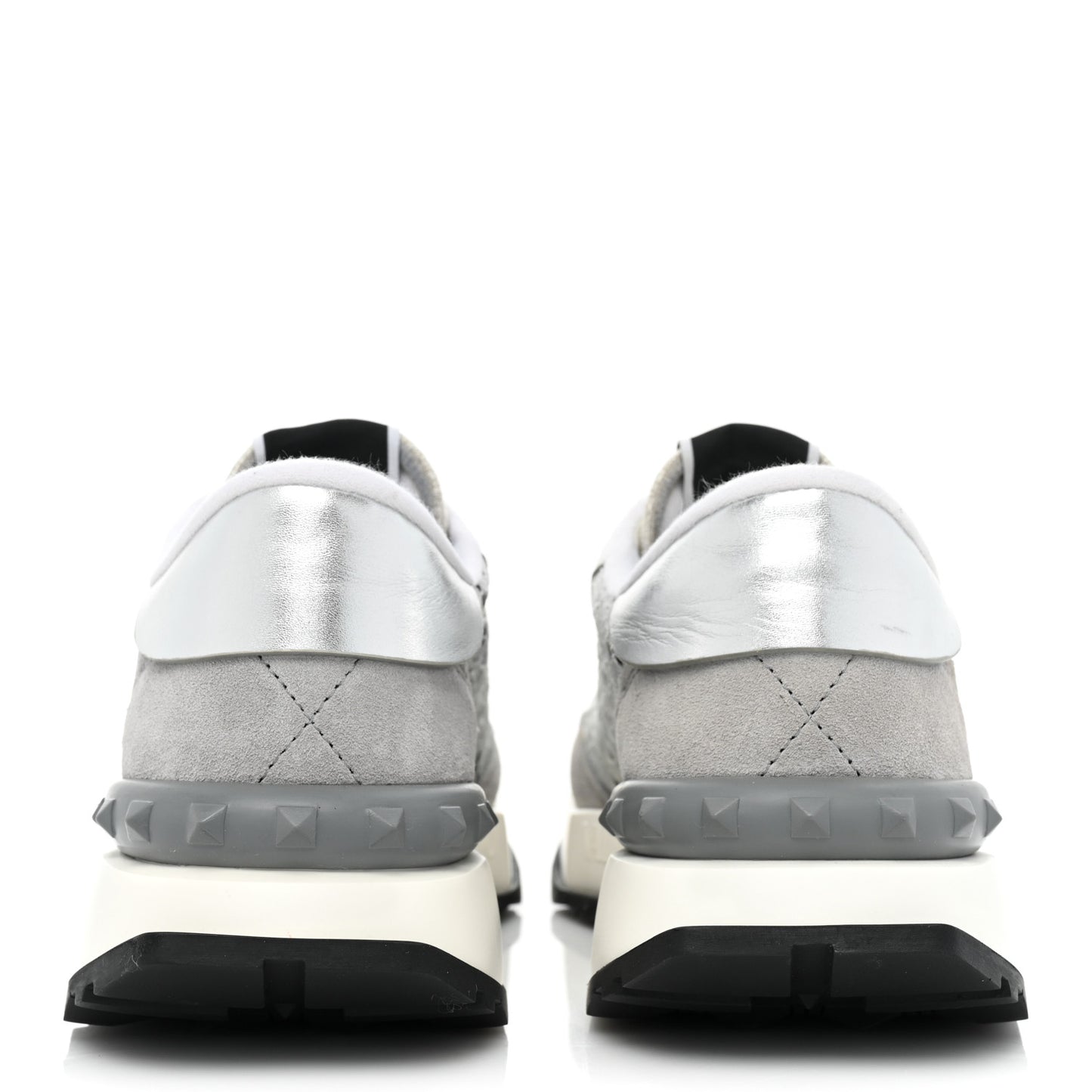 Metallic Calfskin Lace Mesh Lacerunner Sneaker 37.5 Silver Pastel Gray