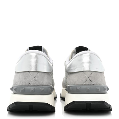 Valentino Garavani Metallic Calfskin Lace Mesh Lacerunner Sneaker 37.5 Silver Pastel Gray 4 of 15