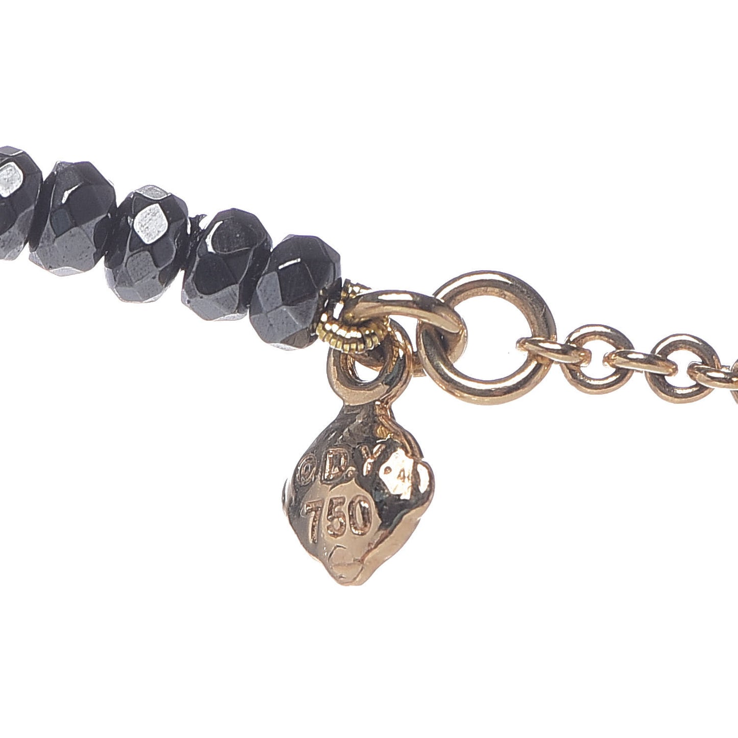18K Yellow Gold Hematine Black Onyx Cable Berries Tweejoux Necklace 36"