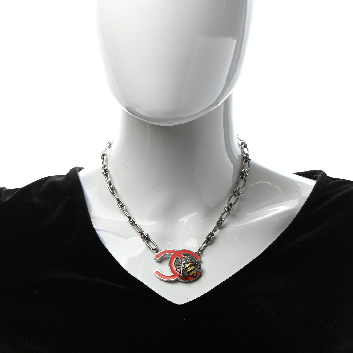 Chanel Crystal Bee Pendant Necklace Silver Multicolor 2 of 6