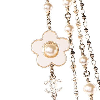 Chanel Pearl Flower CC Multi Strand Long Necklace Gold 6 of 8