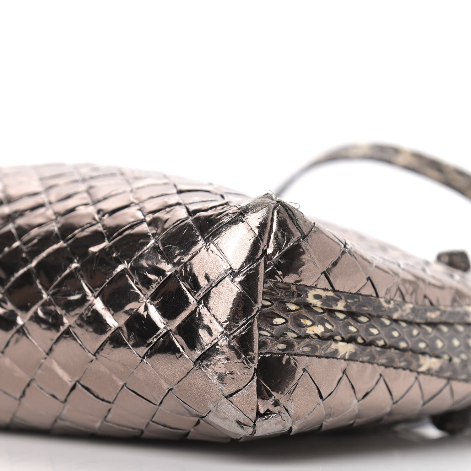 Bottega Veneta Metallic Ayers Intrecciato Nodini Crossbody Messenger Pewter 9 of 9