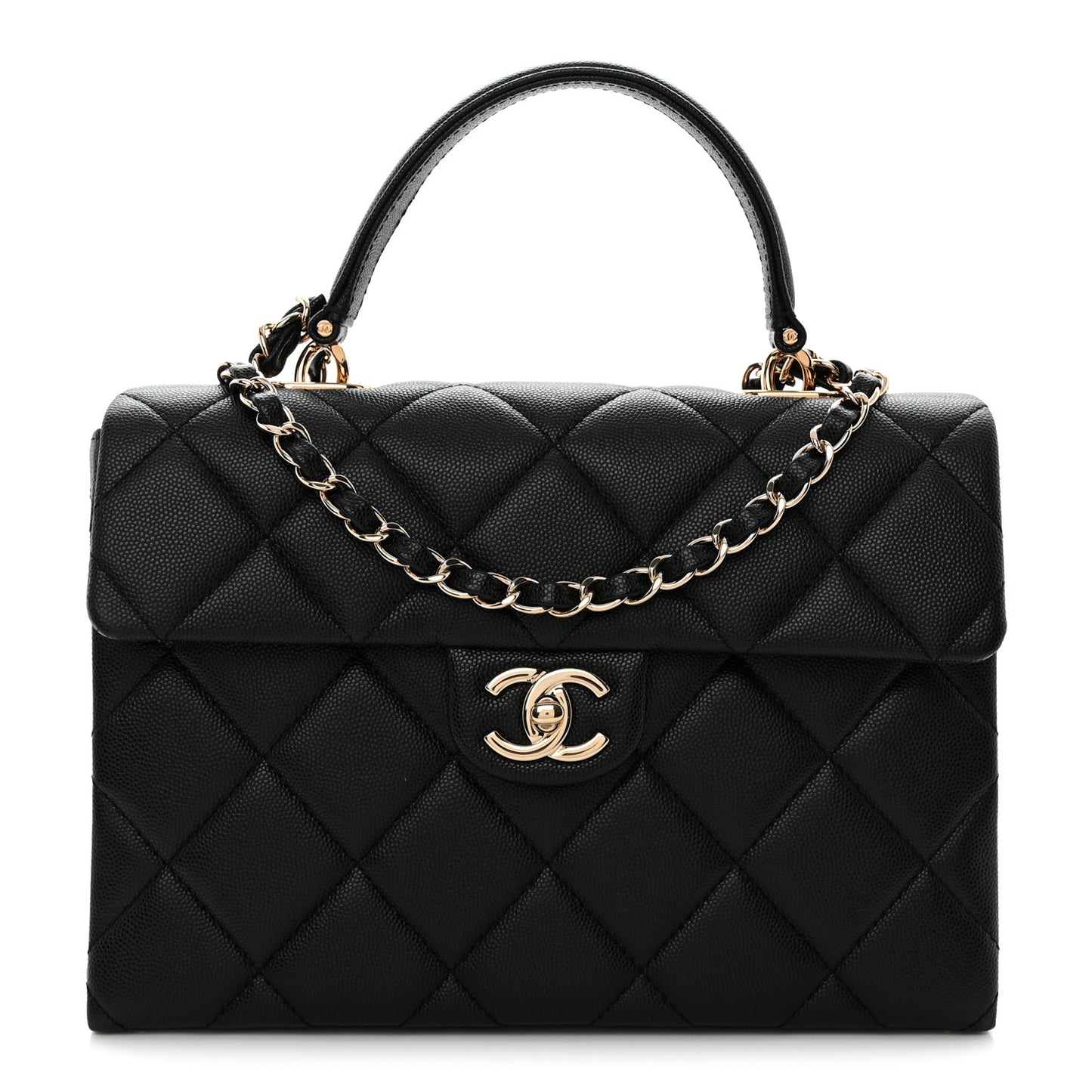 Caviar Quilted Medium Retro Twist Top Handle Flap Black