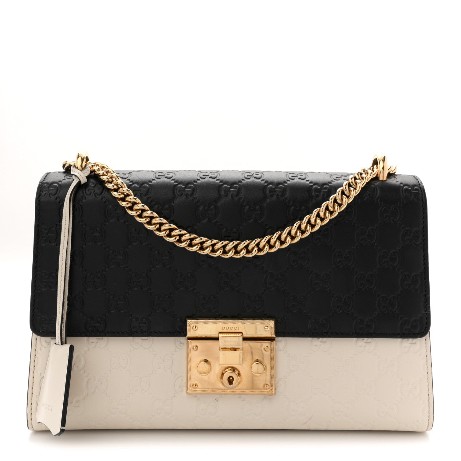 Gucci Guccissima Medium Padlock Shoulder Bag Black Mystic White 1 of 14