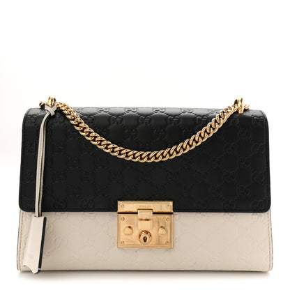 Gucci Guccissima Medium Padlock Shoulder Bag Black Mystic White 1 of 14