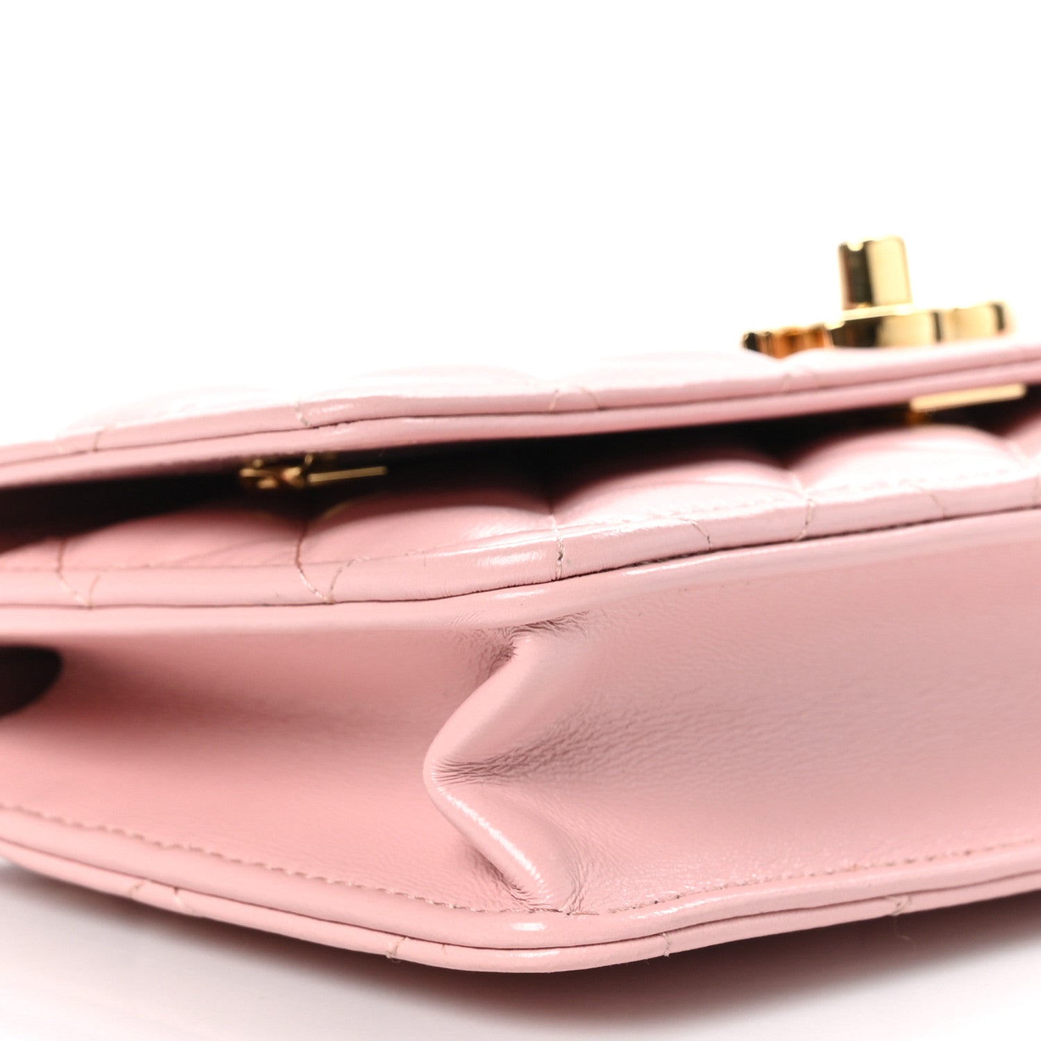 Chanel Shiny Lambskin Quilted Golden Links Wallet On Chain WOC Light Pink 10 of 11