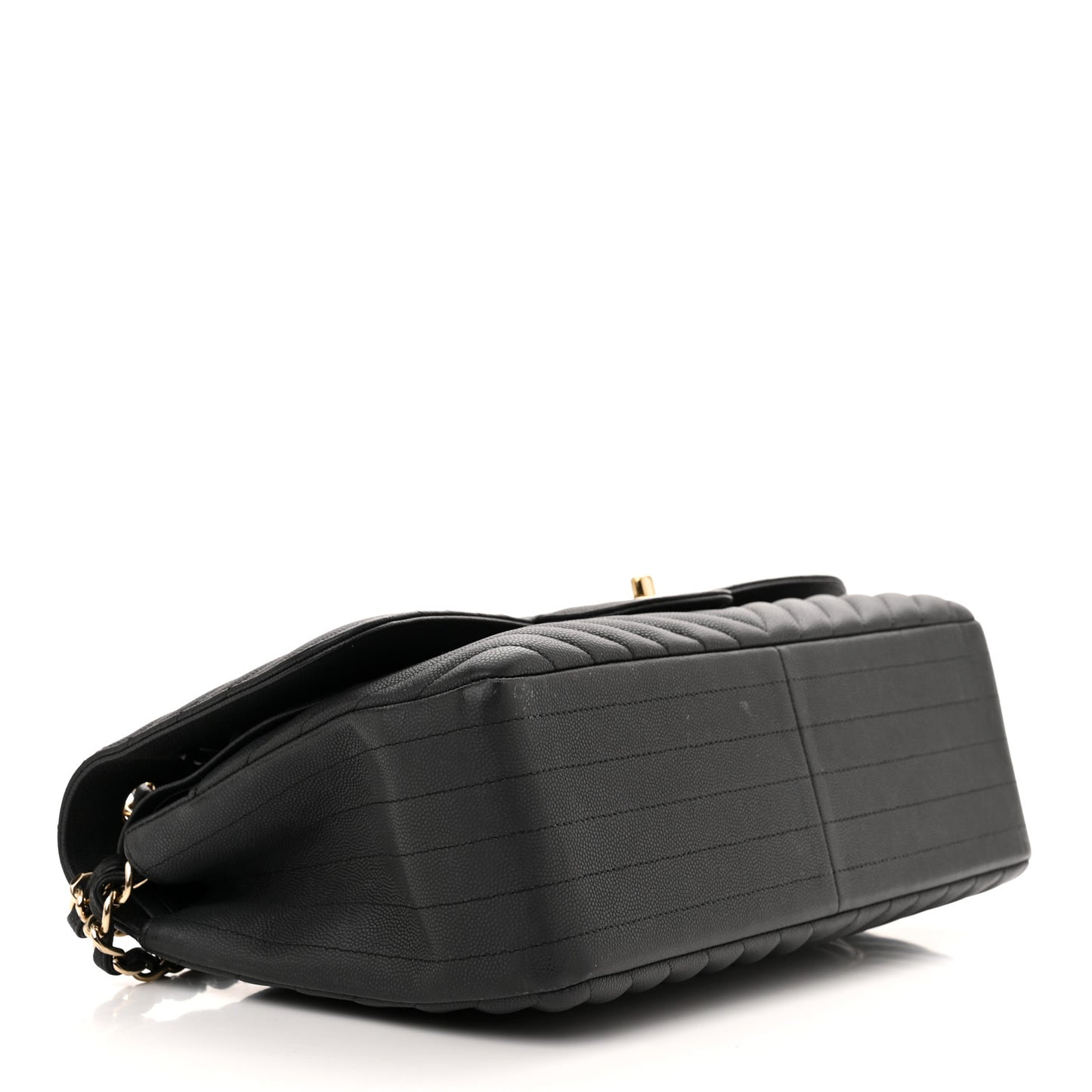 Caviar Chevron Quilted Jumbo Double Flap Black