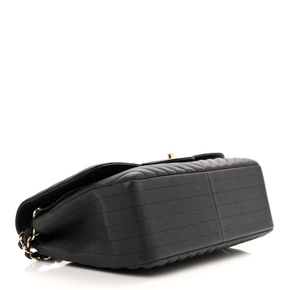 Chanel Caviar Chevron Quilted Jumbo Double Flap Black 4 of 13