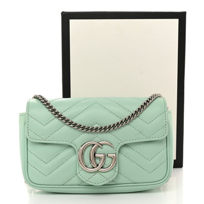 Gucci Calfskin Matelasse Super Mini GG Marmont Shoulder Bag Water Green 12 of 12