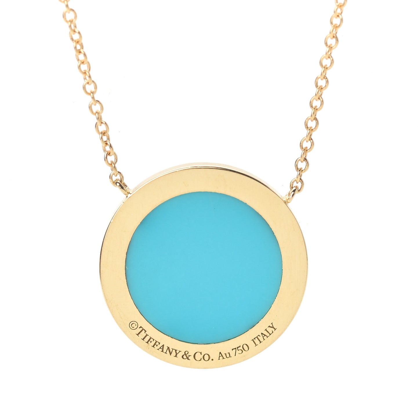 18K Yellow Gold Diamond Turquoise T Circle Pendant Necklace