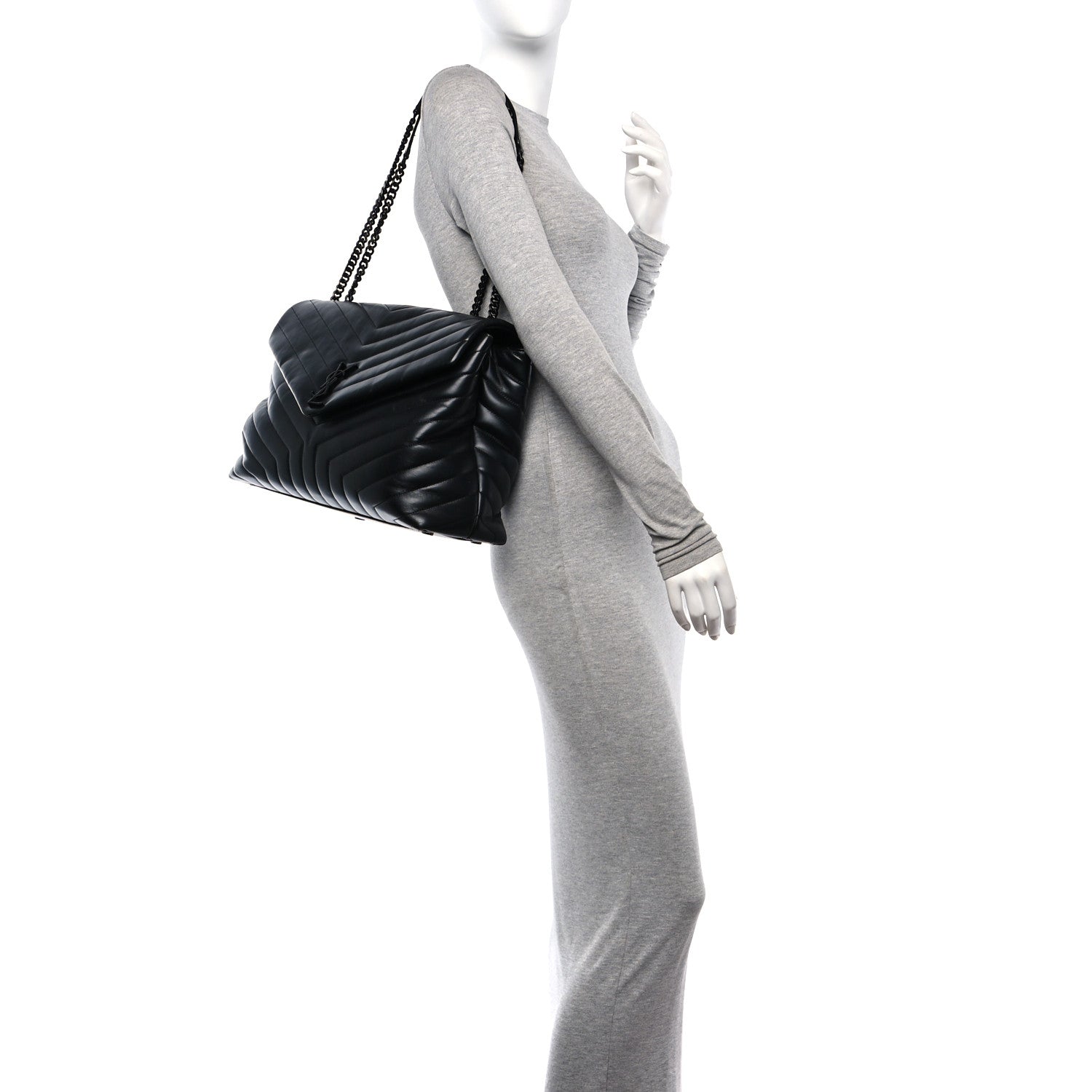 Saint Laurent Calfskin Y Quilted Monogram Monochrome Large Loulou Chain Satchel Black 2 of 13