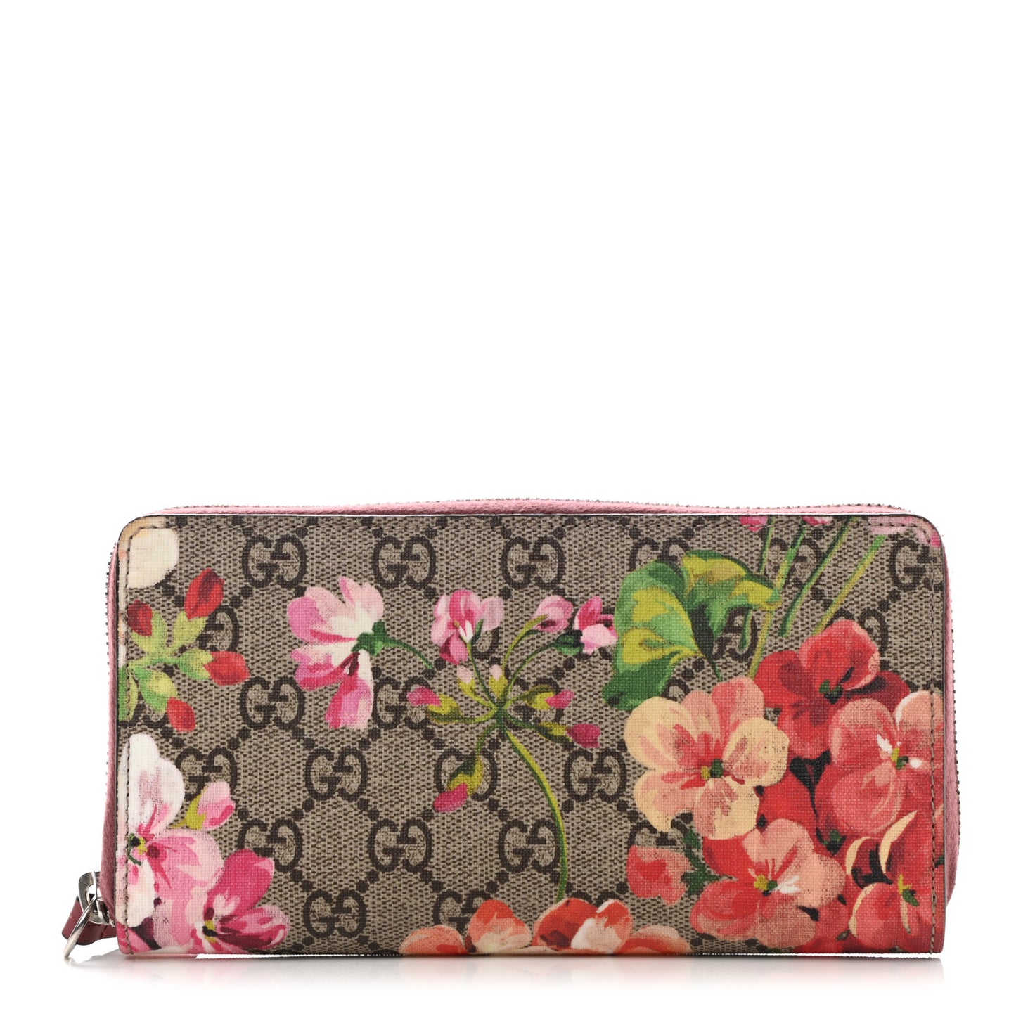 GG Supreme Monogram Blooms Zip Around Wallet Beige Multicolor Dry Rose