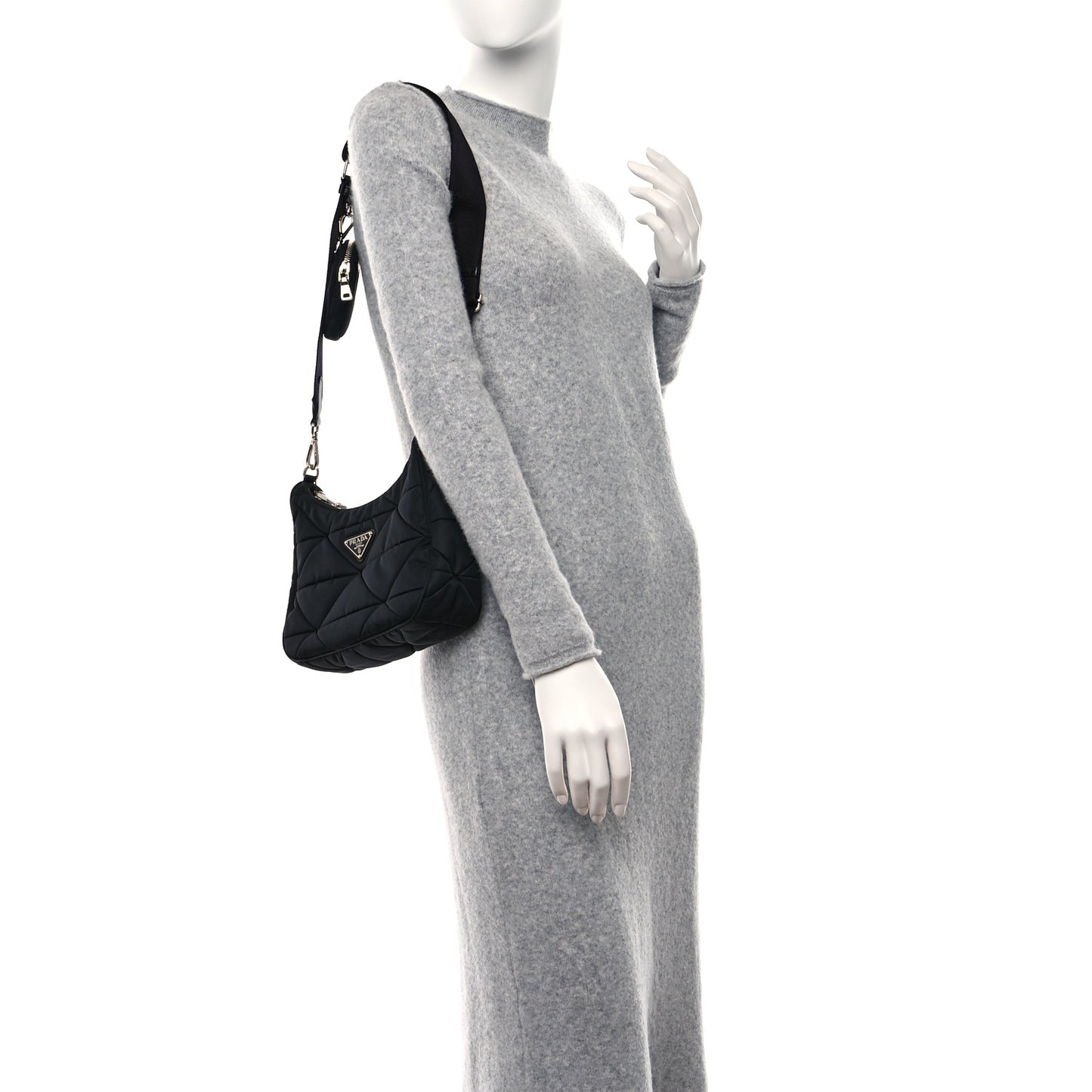 Re-Nylon Triangle Padded Patchwork Shoulder Bag Black