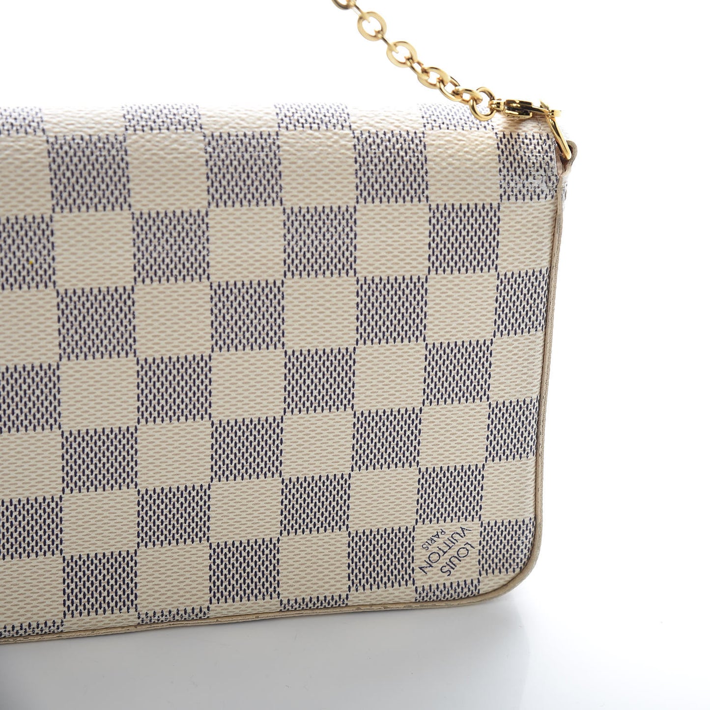 Damier Azur Pochette Felicie Chain Wallet Rose Ballerine