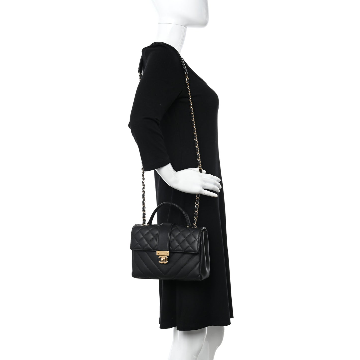 Calfskin Quilted Chevron In The City Bag Black
