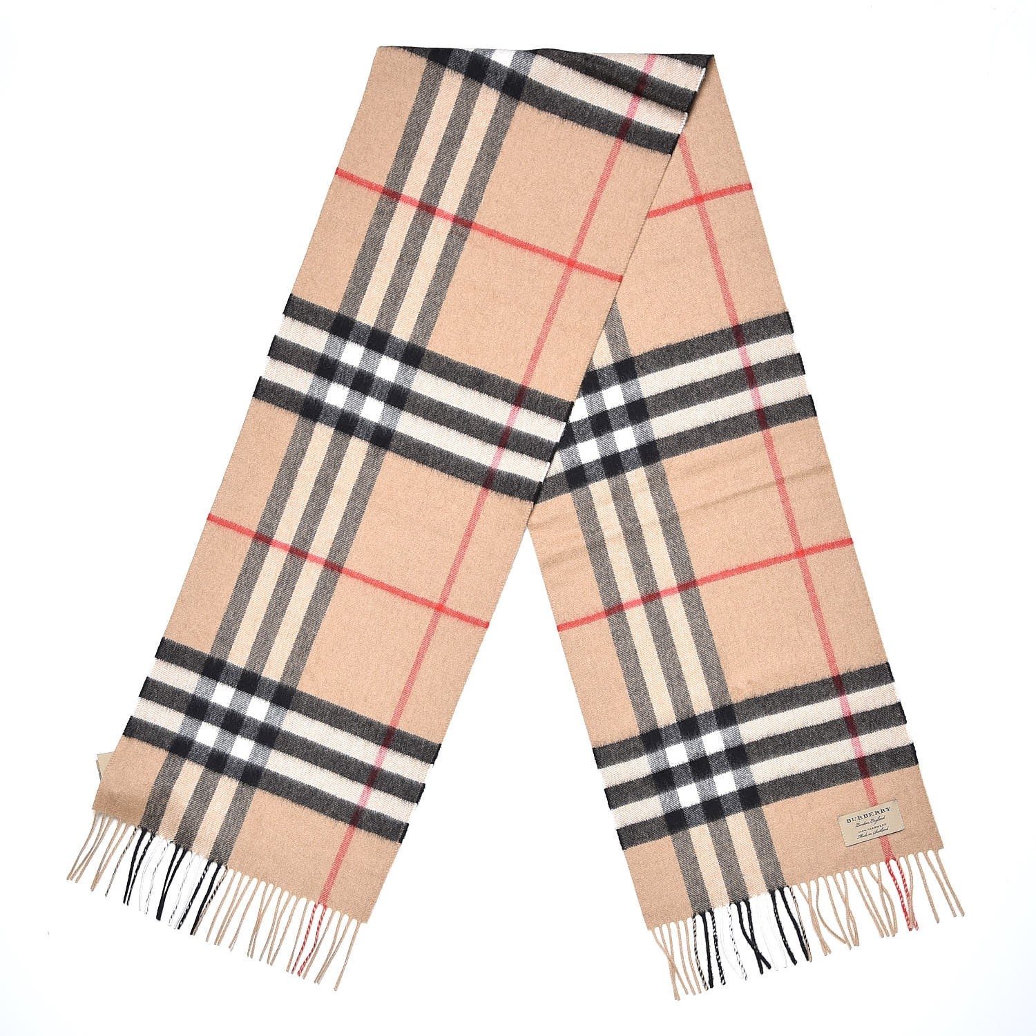 Burberry Cashmere Giant Check Fringe Scarf Camel 3 of 6