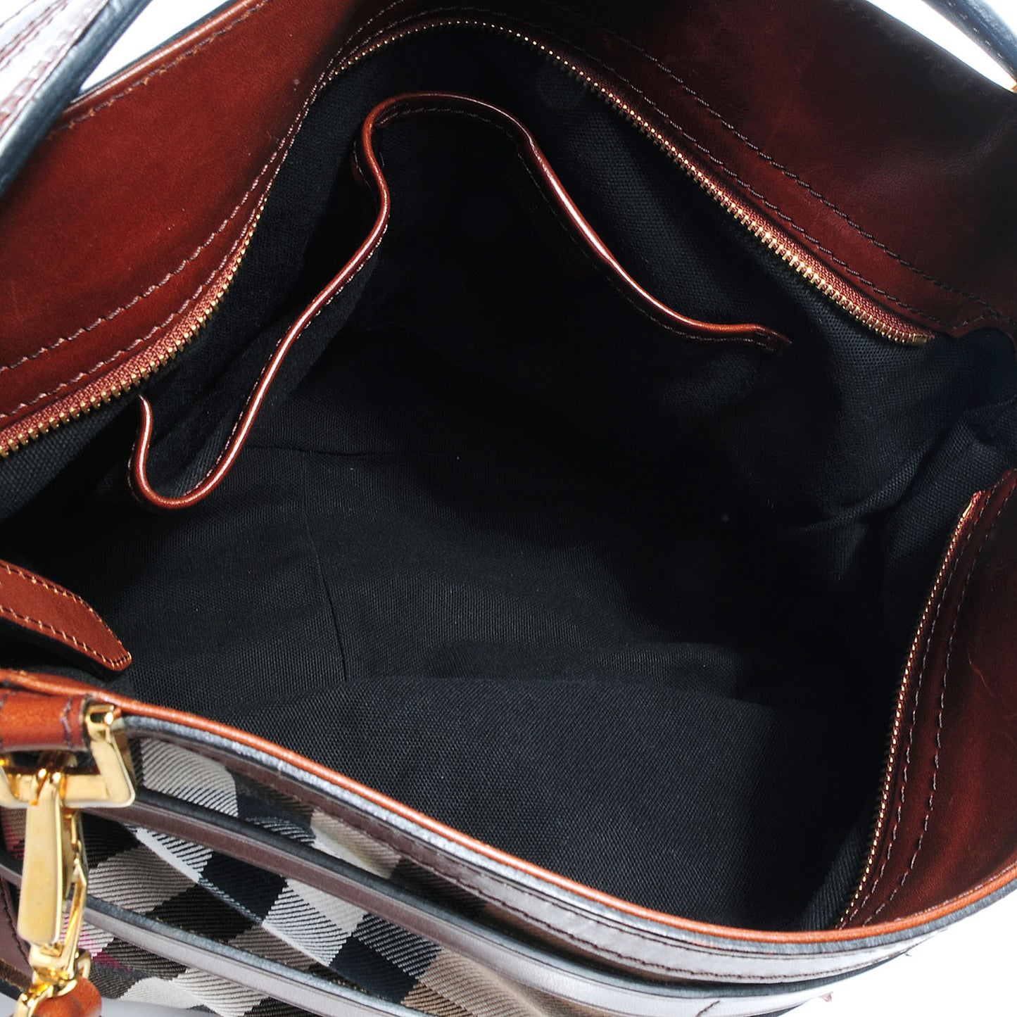House Check Bridle Calfskin Small Dutton Hobo Dark Tan
