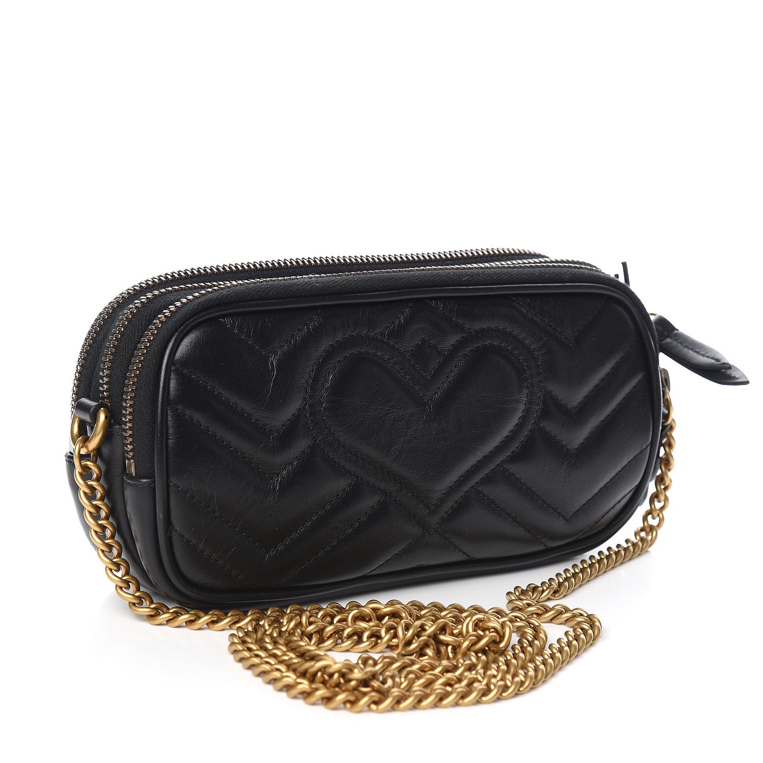 Gucci Calfskin Matelasse Mini GG Marmont Chain Crossbody Bag Black 3 of 12