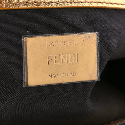 Fendi Vitello Catalan Mirror FF 1974 Embossed Large Baguette Gold 6 of 12