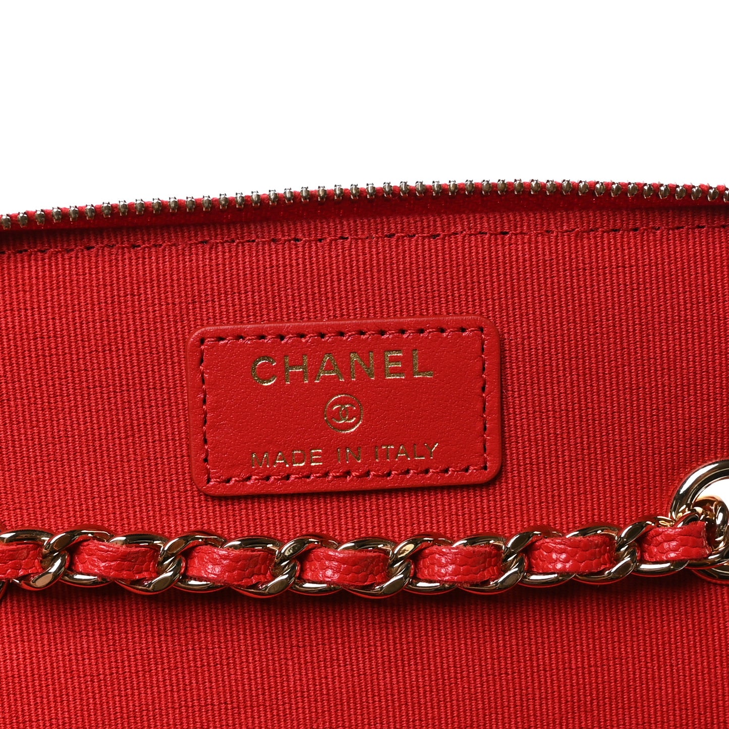 Caviar Quilted Small Vanity Case With Chain Red