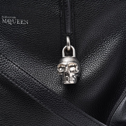Alexander McQueen Pebbled Calfskin Small Skull Padlock Zip Around Tote Black 9 of 10